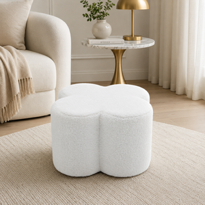 SEYNAR Modern Teddy Fabric Ottoman, Clover Footstool Footrest for Living Room