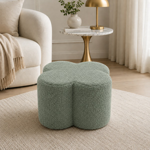 SEYNAR Modern Teddy Fabric Ottoman, Clover Footstool Footrest for Living Room