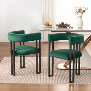 SEYNAR Modern Velvet Dining Chairs Set of 2, Curved Barrel Back Upholstered Armchairs with Black Metal Frame for Dining Room