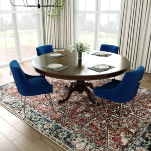 SEYNAR Modern Velvet Pleated Finish Back Dining Chair Set of 2/4/6 with Rear Handle