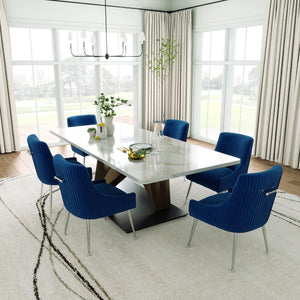 SEYNAR Modern Velvet Pleated Finish Back Dining Chair Set of 2/4/6 with Rear Handle