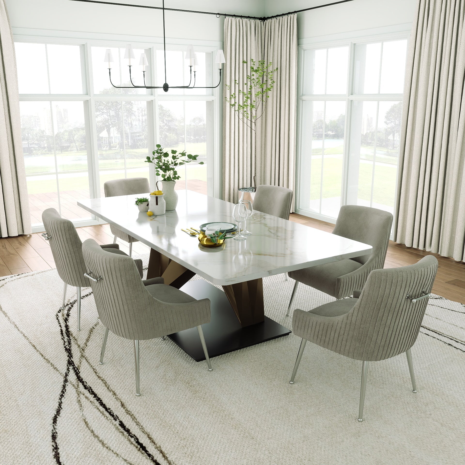 SEYNAR Modern Velvet Pleated Finish Back Dining Chair Set of 2/4/6 with Rear Handle