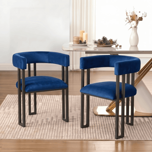 SEYNAR Modern Velvet Dining Chairs Set of 2, Curved Barrel Back Upholstered Armchairs with Black Metal Frame for Dining Room