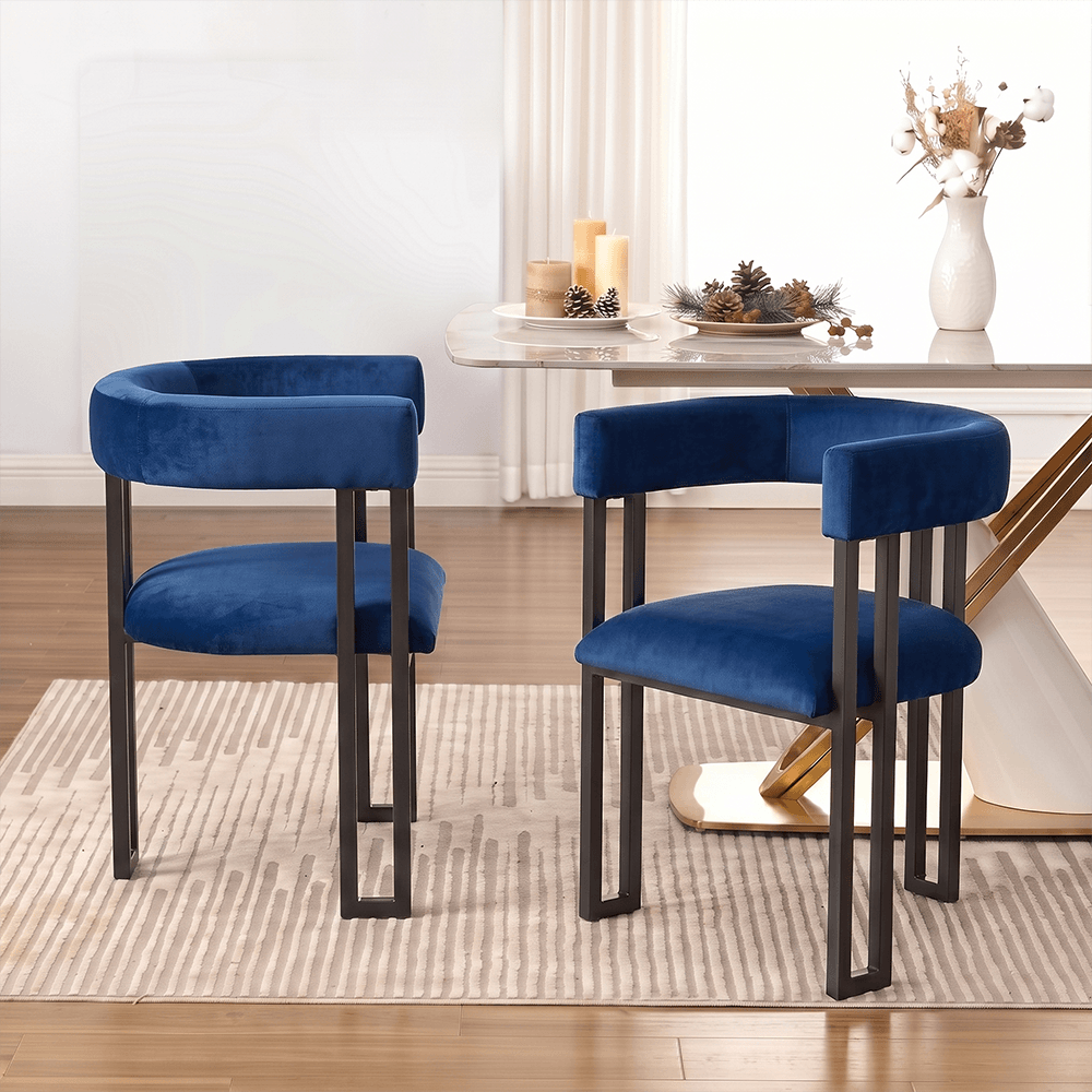 SEYNAR Modern Velvet Dining Chairs Set of 2, Curved Barrel Back Upholstered Armchairs with Black Metal Frame for Dining Room