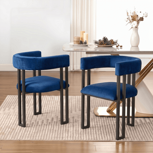 SEYNAR Modern Velvet Dining Chairs Set of 2, Curved Barrel Back Upholstered Armchairs with Black Metal Frame for Dining Room