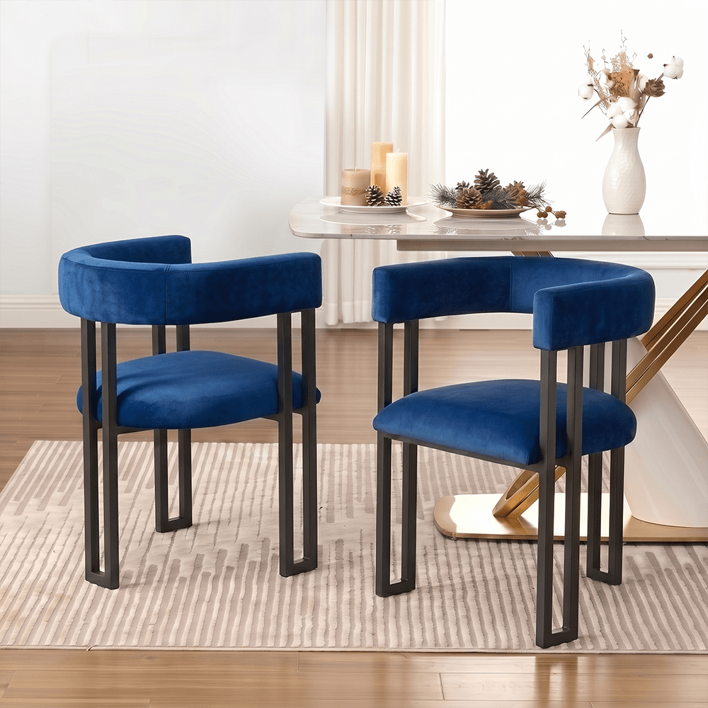 SEYNAR Modern Velvet Dining Chairs Set of 2, Curved Barrel Back Upholstered Armchairs with Black Metal Frame for Dining Room