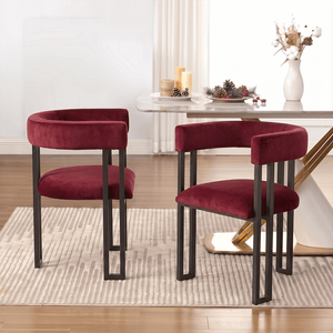 SEYNAR Modern Velvet Dining Chairs Set of 2, Curved Barrel Back Upholstered Armchairs with Black Metal Frame for Dining Room