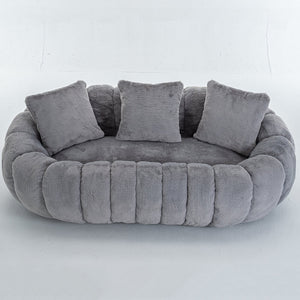 SEYNAR 75" Modern Loveseat Sofa with 3 Pillows, Cozy Faux Fur Double Couch for Living Room