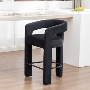 SEYNAR Modern Velvet 34.6''H Fixed Height Open-Back Bar Stool with Metal Footrest(Single/Set of 2)