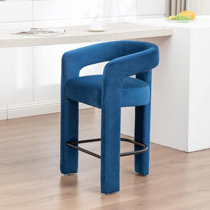 SEYNAR Modern Velvet 34.6''H Fixed Height Open-Back Bar Stool with Metal Footrest(Single/Set of 2)