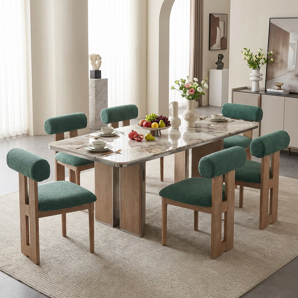 SEYNAR Set of 2/4/6 Modern Linen Upholstered Dining Chairs with Bolster Backrest