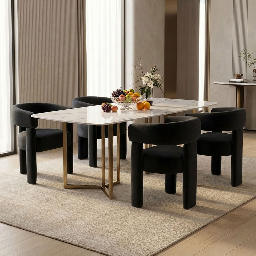 SEYNAR Modern Velvet Accent Chair, Upholstered Barrel Armchair with Curved Back and Thickened Padded Seat,Single chair or Set of 2/4/6