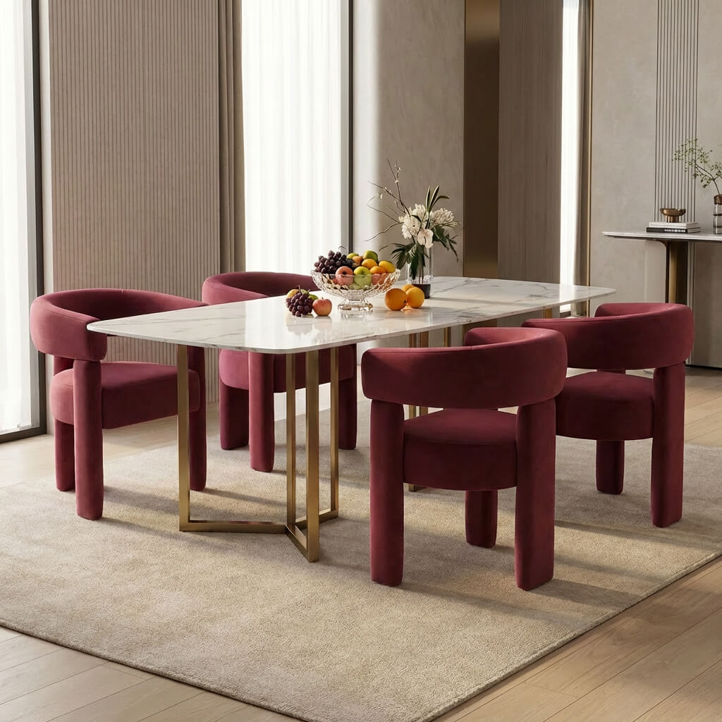 SEYNAR Modern Velvet Accent Chair, Upholstered Barrel Armchair with Curved Back and Thickened Padded Seat,Single chair or Set of 2/4/6