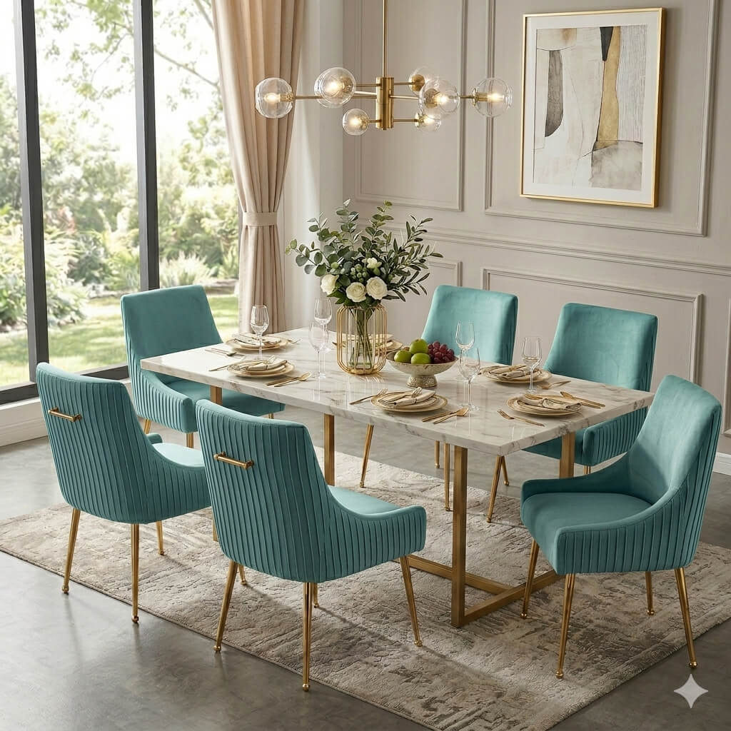 SEYNAR Modern Glam Boucle Pleated Velvet Dining Chair or Vanity Chair Set of 2/4/6