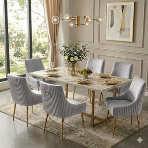 SEYNAR Modern Glam Boucle Pleated Velvet Dining Chair or Vanity Chair Set of 2/4/6