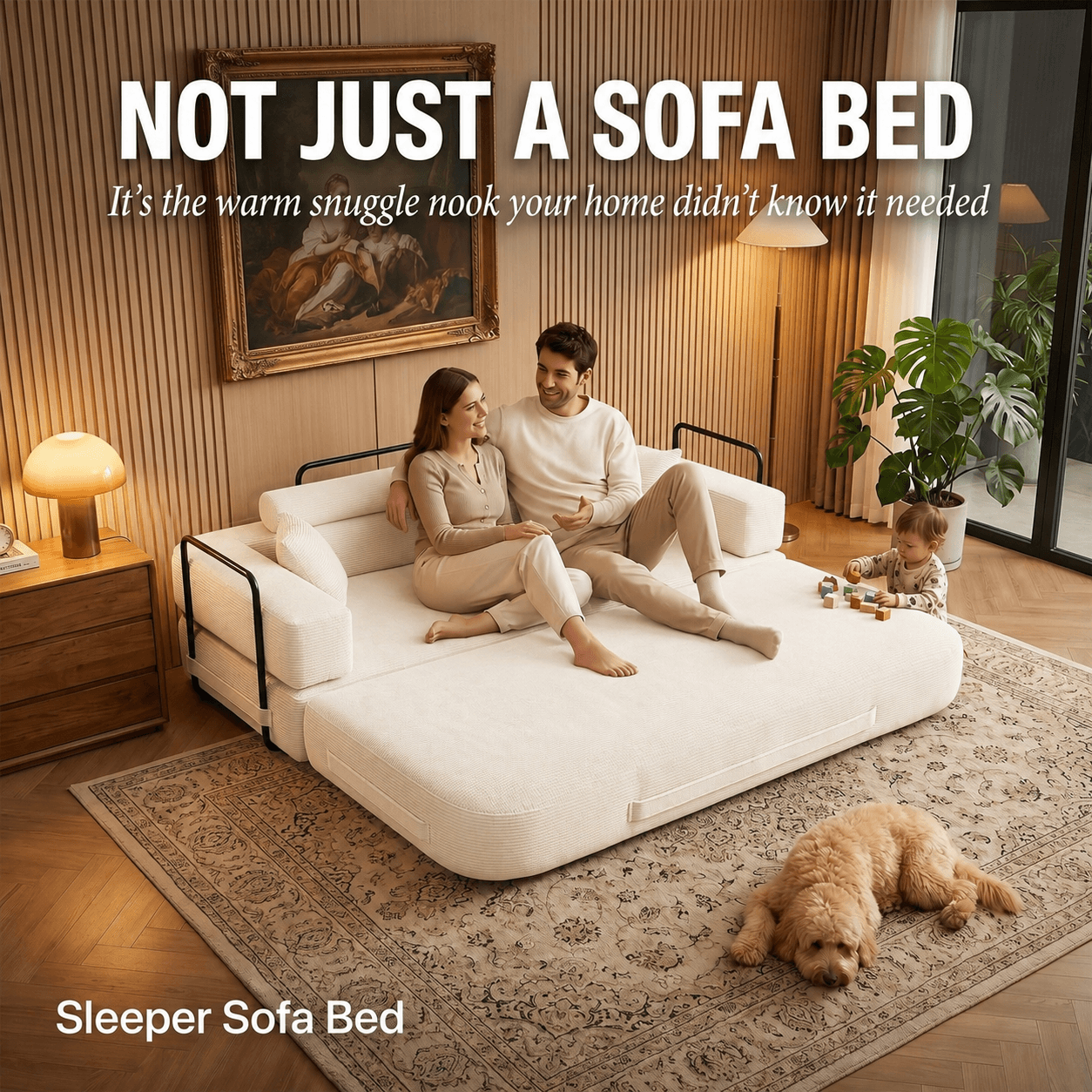 SEYNAR Corduroy Folding Sofa Bed, Memory Foam Compressed Sleeper Couch No Assembly