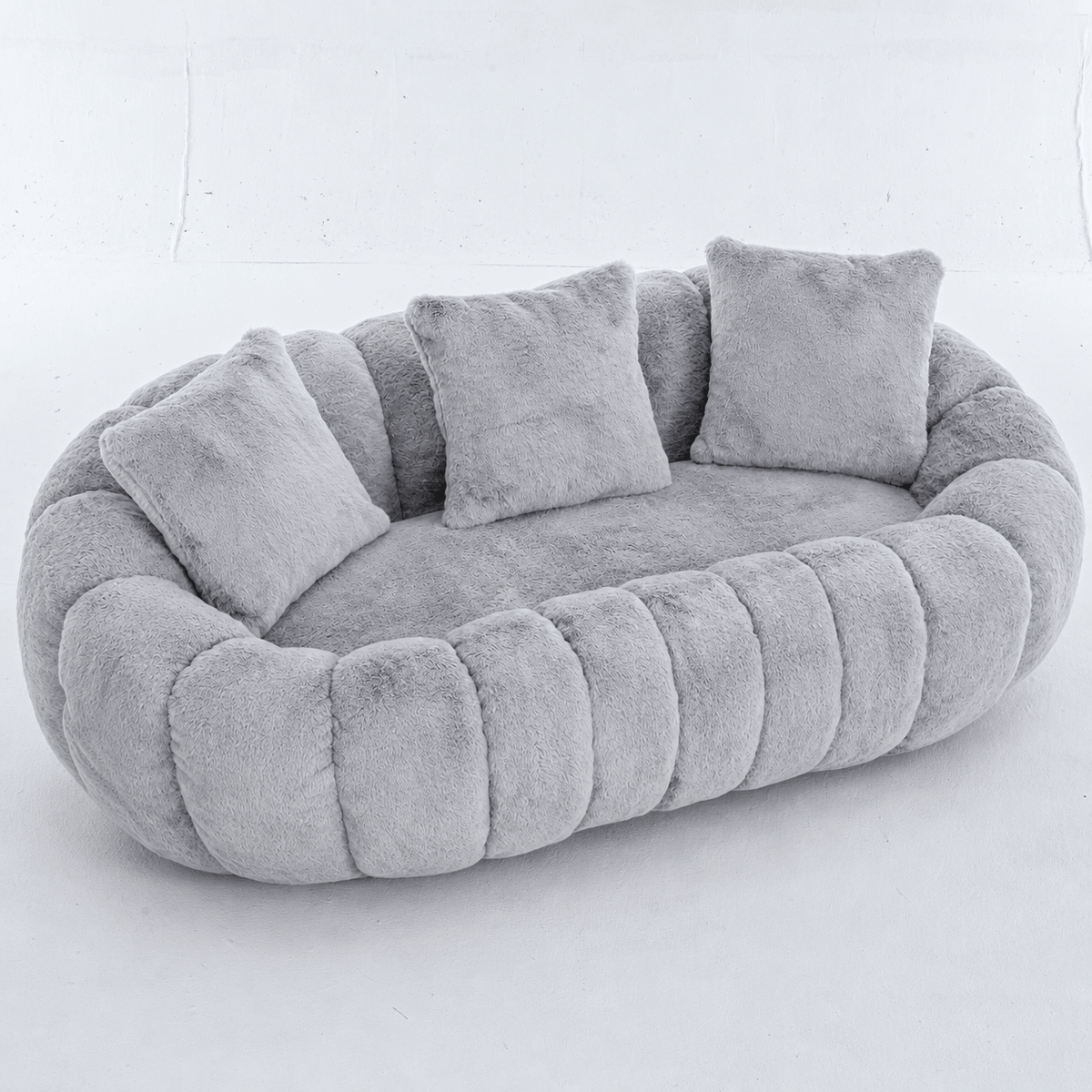 SEYNAR 75" Modern Loveseat Sofa with 3 Pillows, Cozy Faux Fur Double Couch for Living Room