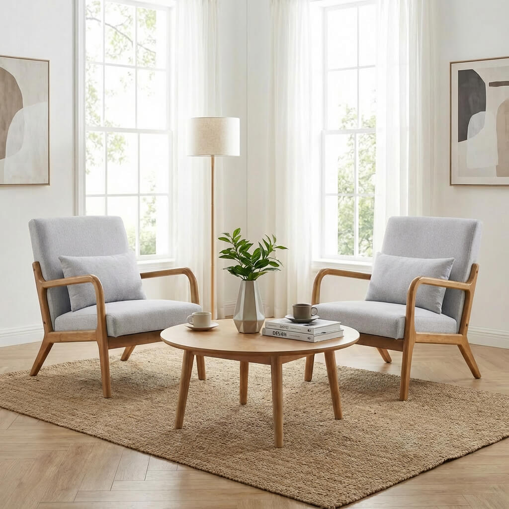 SEYNAR Mid-Century Modern Linen Accent Chair with Solid Wood Frame(Single/Set of 2)