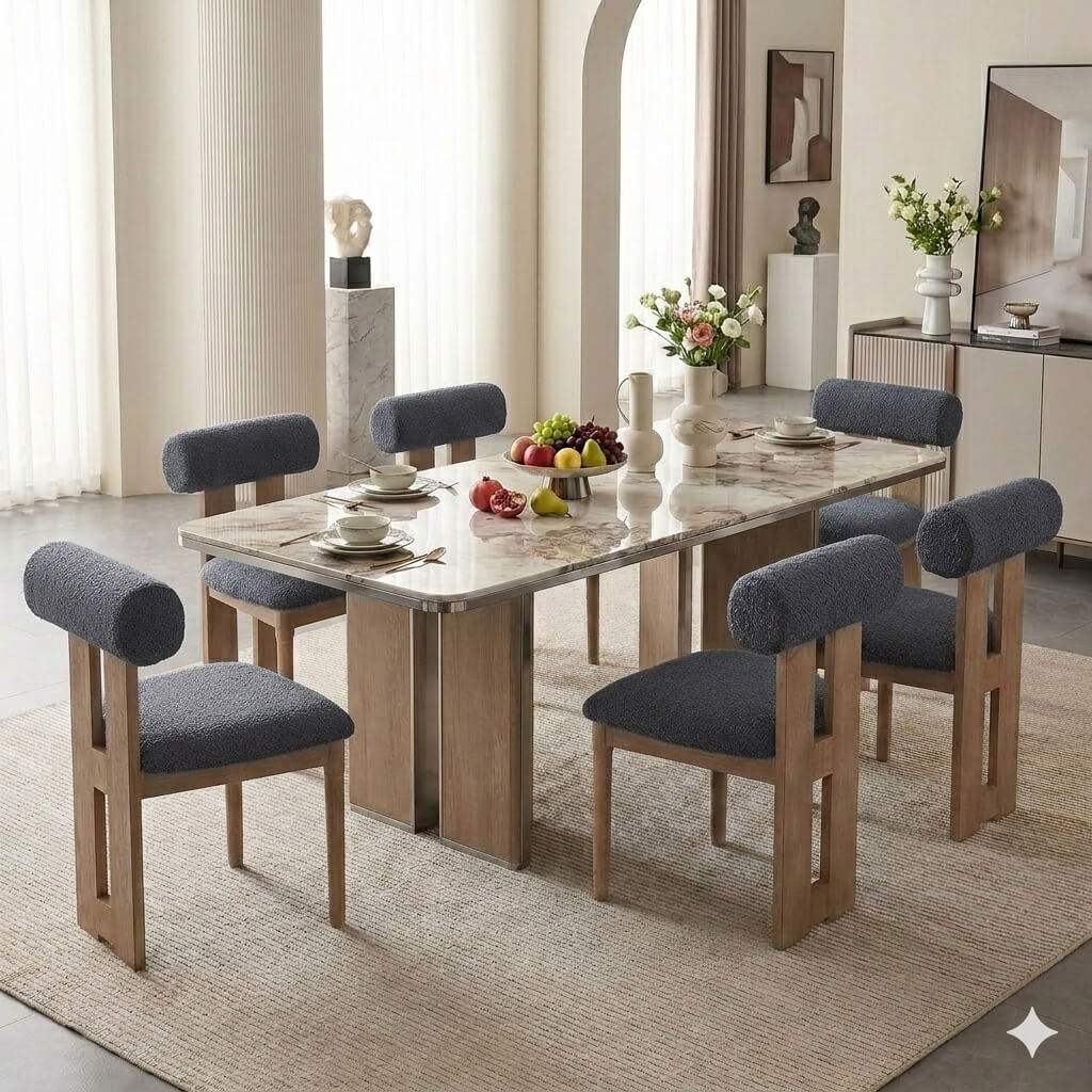 SEYNAR Set of 2/4/6 Modern Linen Upholstered Dining Chairs with Bolster Backrest
