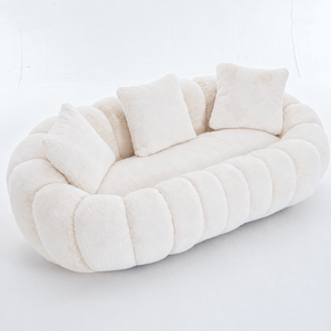 SEYNAR 75" Modern Loveseat Sofa with 3 Pillows, Cozy Faux Fur Double Couch for Living Room