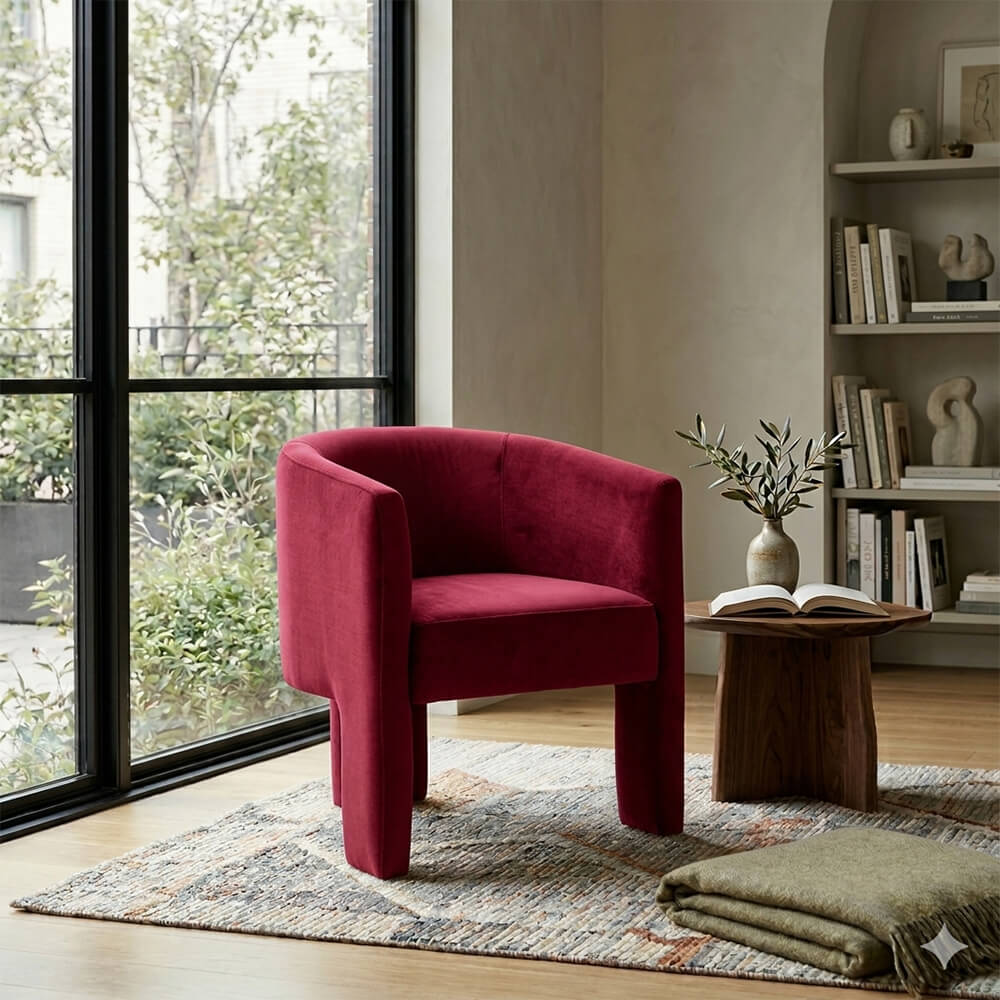 SEYNAR Modern Velvet Accent Chair, Upholstered Barrel Chair with Unique Solid Base for Living Room Soft Club Chair(Single/Set of 2/4/6)