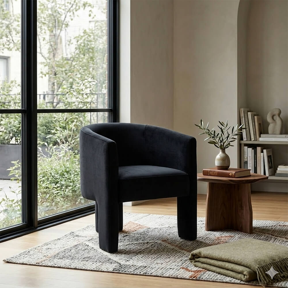 SEYNAR Modern Velvet Accent Chair, Upholstered Barrel Chair with Unique Solid Base for Living Room Soft Club Chair(Single/Set of 2/4/6)