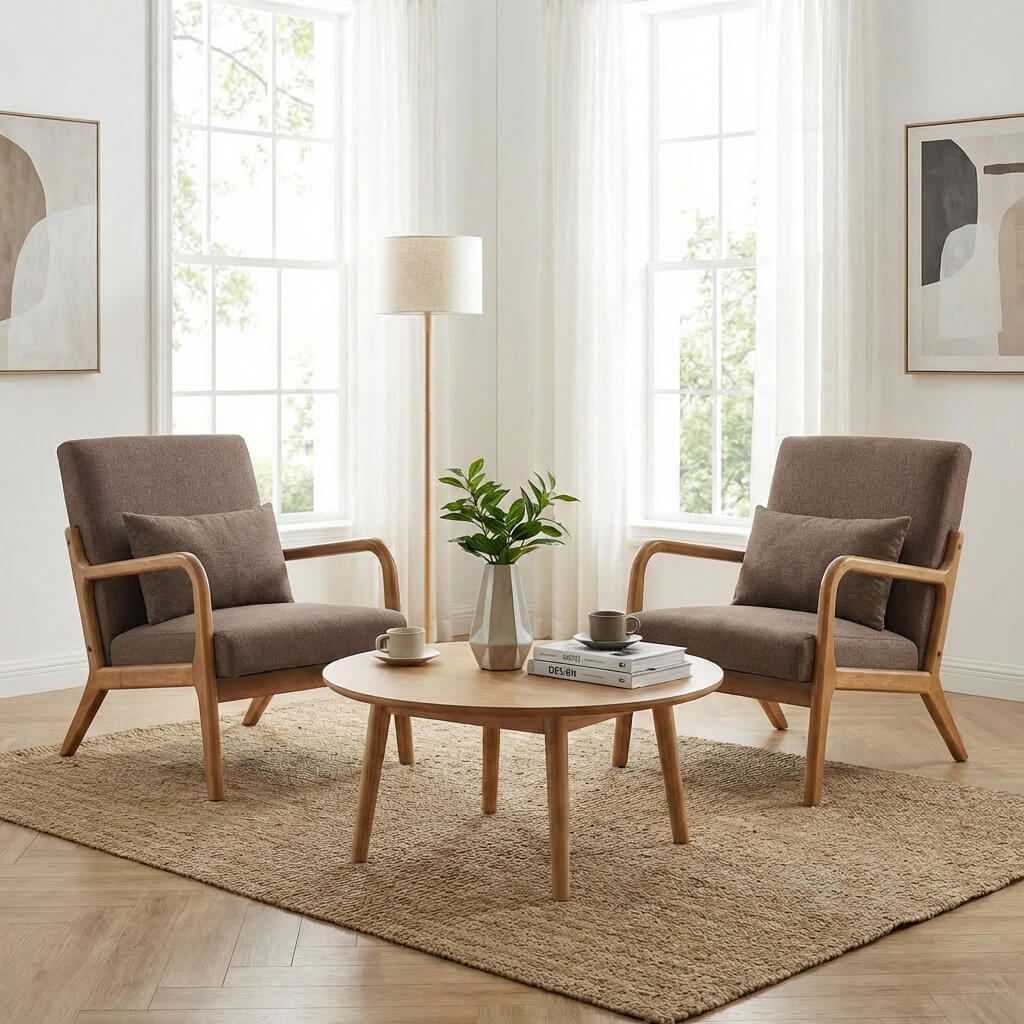 SEYNAR Mid-Century Modern Linen Accent Chair with Solid Wood Frame(Single/Set of 2)
