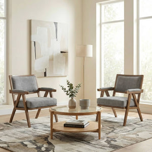 SEYNAR Rustic Mid-Century Chenille Accent Chair with Nailhead Trim and Wood Frame(Single/Set of 2)