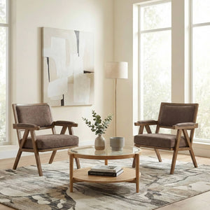 SEYNAR Rustic Mid-Century Chenille Accent Chair with Nailhead Trim and Wood Frame(Single/Set of 2)