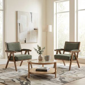 SEYNAR Rustic Mid-Century Chenille Accent Chair with Nailhead Trim and Wood Frame(Single/Set of 2)