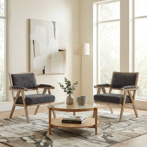 SEYNAR Rustic Mid-Century Chenille Accent Chair with Nailhead Trim and Wood Frame(Single/Set of 2)