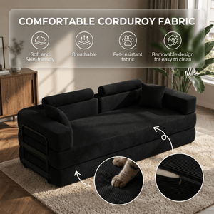 SEYNAR Corduroy Folding Sofa Bed, Memory Foam Compressed Sleeper Couch No Assembly