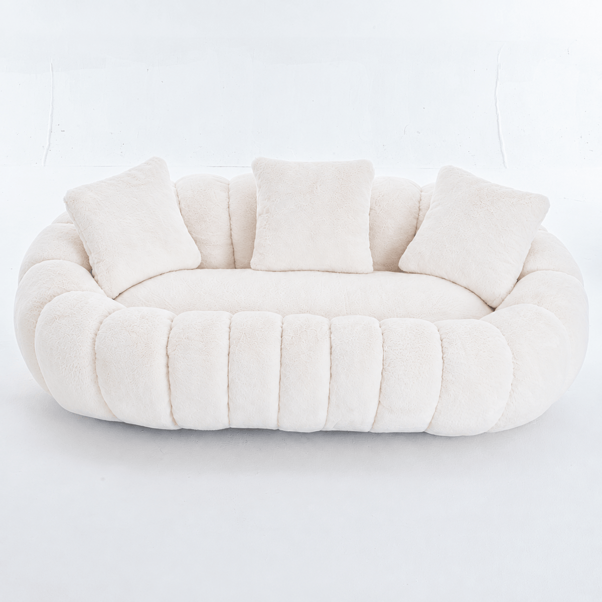 SEYNAR 75" Modern Loveseat Sofa with 3 Pillows, Cozy Faux Fur Double Couch for Living Room
