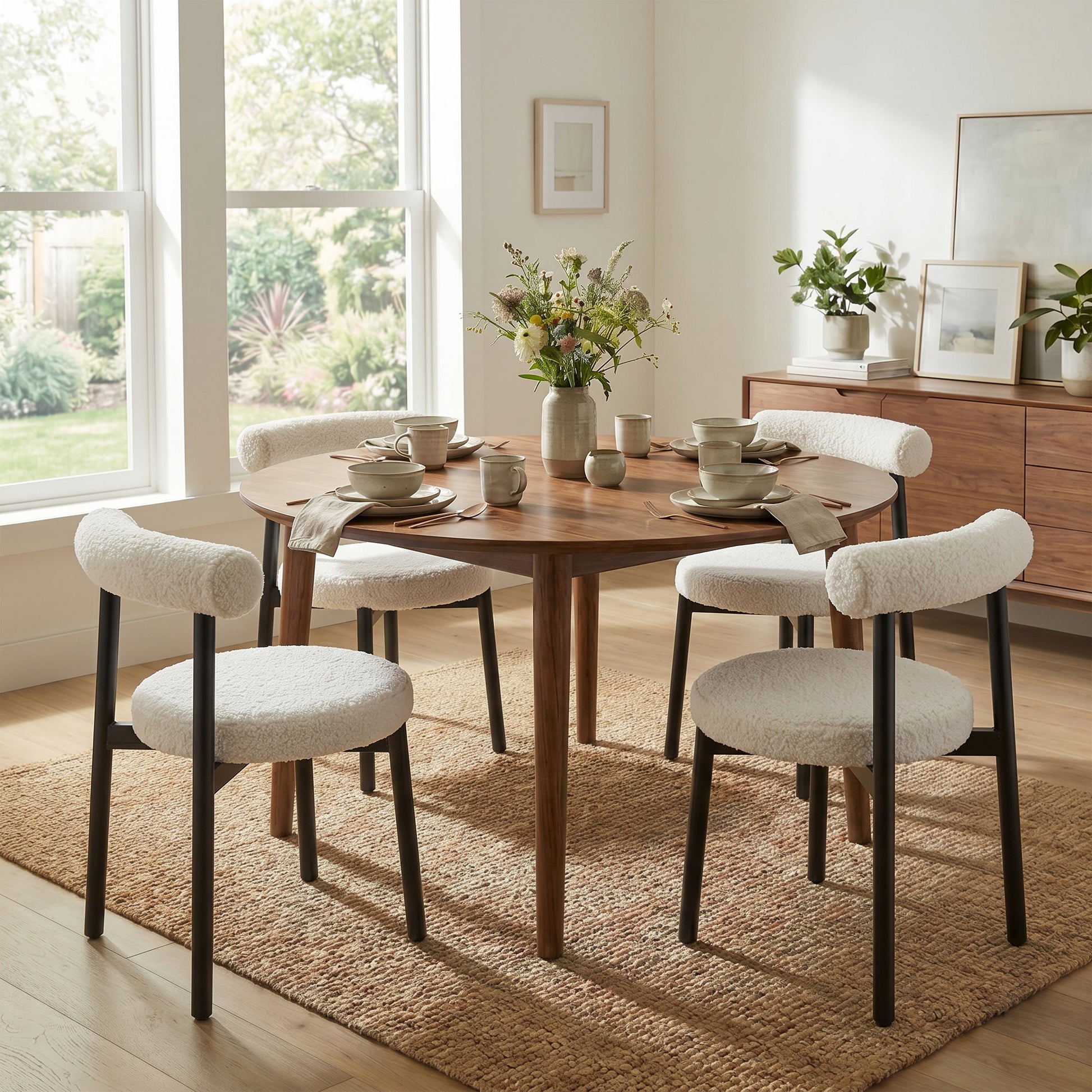SEYNAR Modern Teddy Fabric Dining Chairs Set of 2/4/6, Minimalist Boucle Chairs