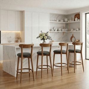 SEYNAR Modern 34.2" Bar Stools Set of 2/4, Solid Wood Barstools with Chenille Cushions & Round Footrest