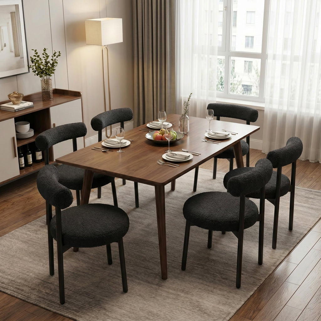 SEYNAR Modern Teddy Fabric Dining Chairs Set of 2/4/6, Minimalist Boucle Chairs