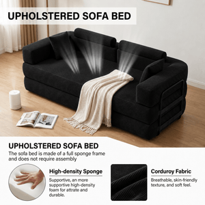 SEYNAR Corduroy Folding Sofa Bed, Memory Foam Compressed Sleeper Couch No Assembly