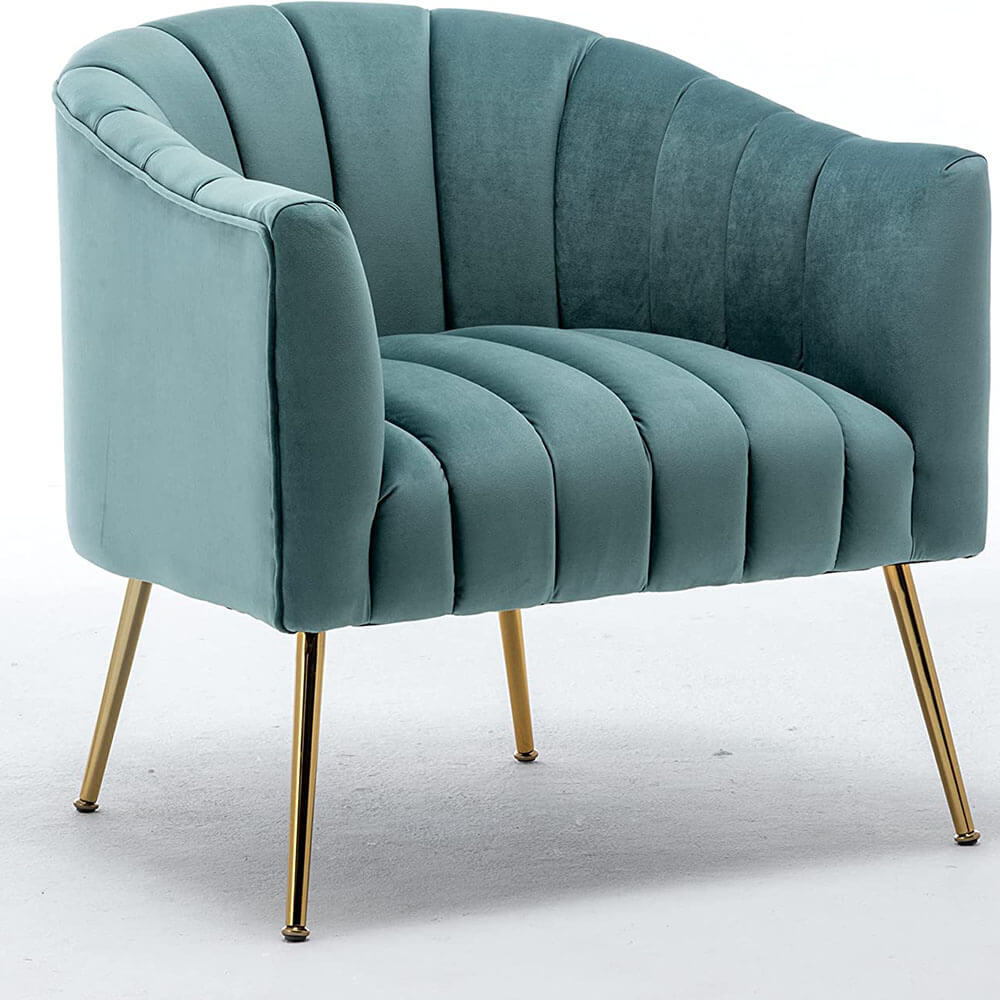 SEYNAR Modern Velvet Accent Chair,Round Upholstered Barrel Chair for Living Room