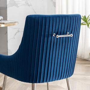SEYNAR Modern Velvet Pleated Finish Back Dining Chair Set of 2/4/6 with Rear Handle