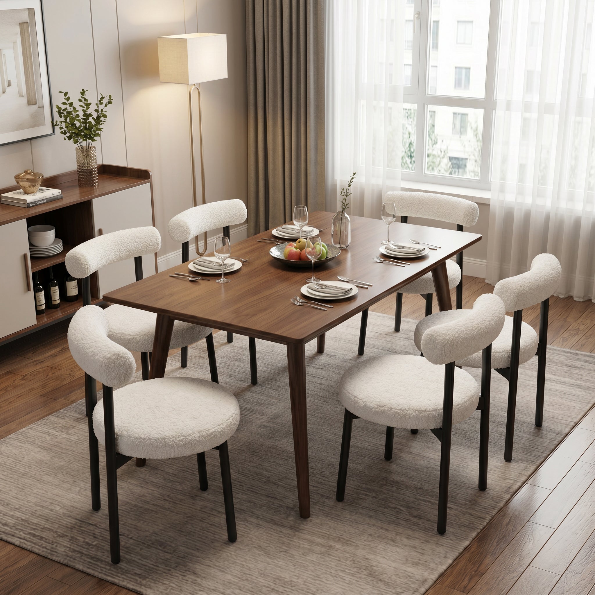 SEYNAR Modern Teddy Fabric Dining Chairs Set of 2/4/6, Minimalist Boucle Chairs