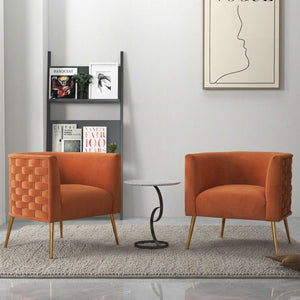 SEYNAR Mid-Century Modern Velvet Barrel Accent Chair, Round Upholstered Living Room Chair with Gold Finish Metal Base(Single/Set of 2)