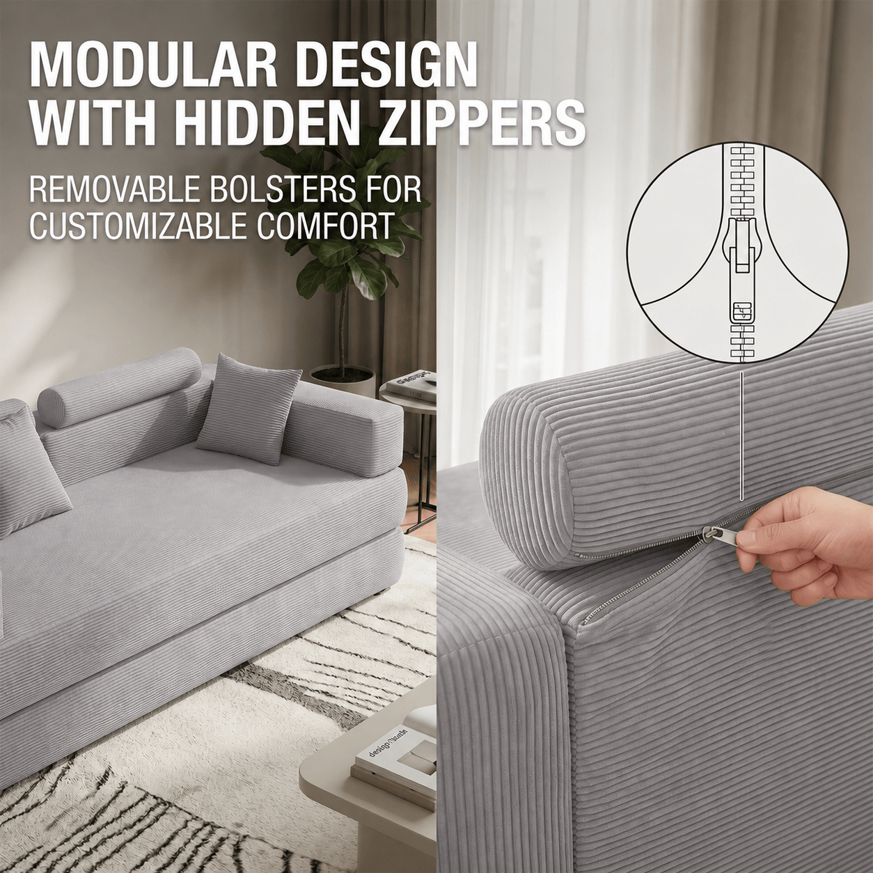 SEYNAR Corduroy Folding Sofa Bed, Memory Foam Compressed Sleeper Couch No Assembly