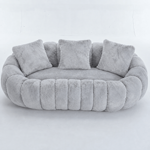 SEYNAR 75" Modern Loveseat Sofa with 3 Pillows, Cozy Faux Fur Double Couch for Living Room