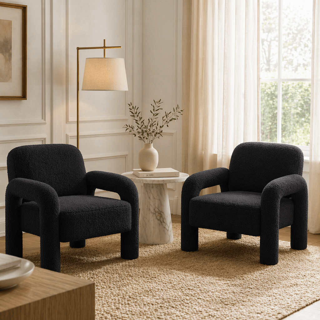 SEYNAR Modern Teddy Fabric Accent Chair with Sleek Legs (Single/Set of 2)